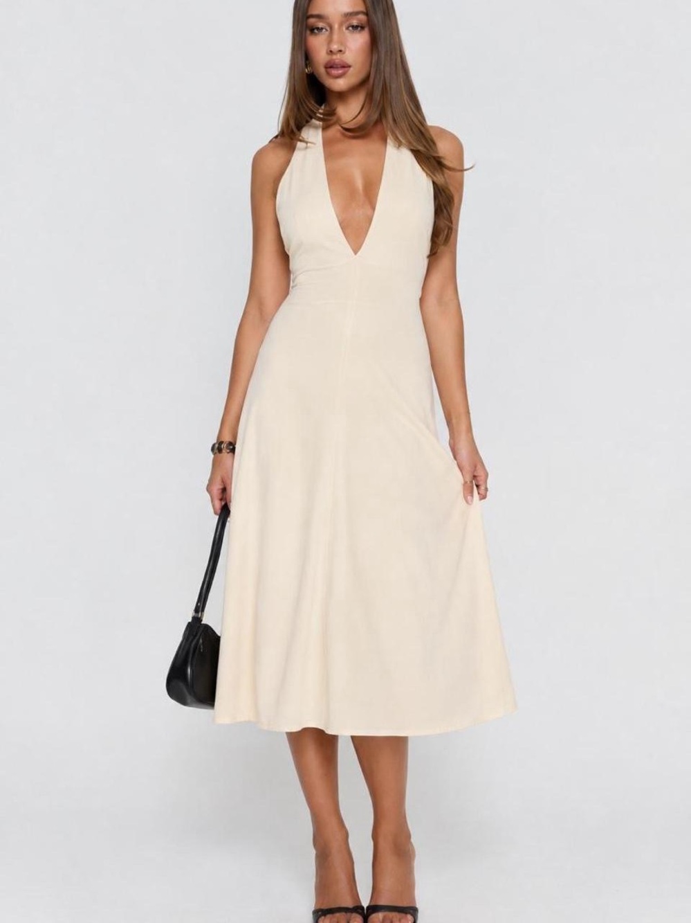 Princess Polly Cream Halter V-Neck Midi Dress